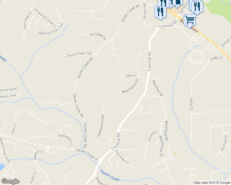 map of restaurants, bars, coffee shops, grocery stores, and more near 2420 Belle Patrice Drive in Cumming
