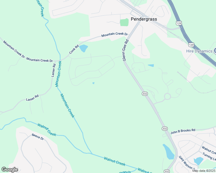 map of restaurants, bars, coffee shops, grocery stores, and more near 542 Glenn Gee Road in Pendergrass