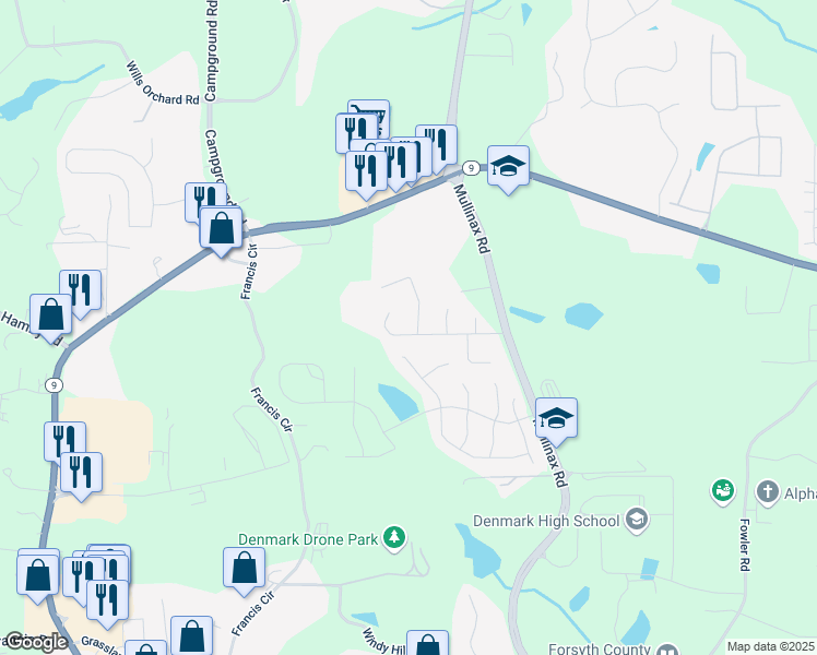 map of restaurants, bars, coffee shops, grocery stores, and more near 605 Lanshire Drive in Alpharetta