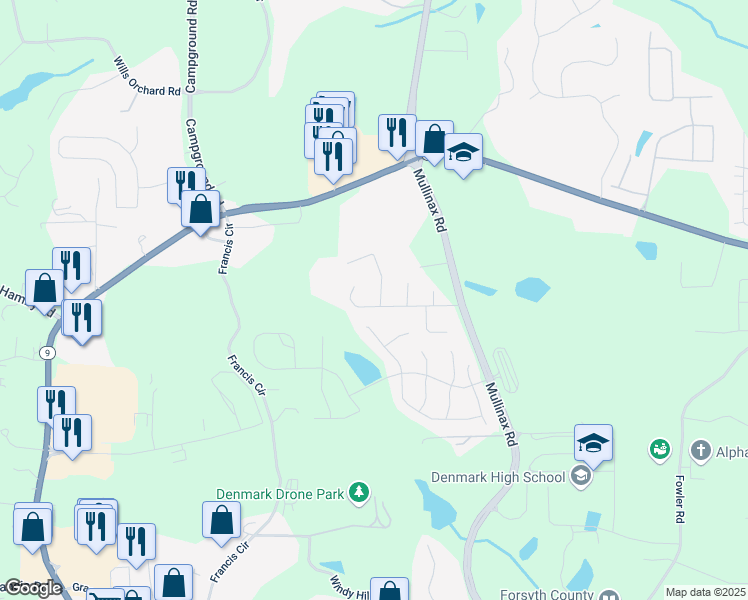 map of restaurants, bars, coffee shops, grocery stores, and more near 605 Lanshire Drive in Alpharetta