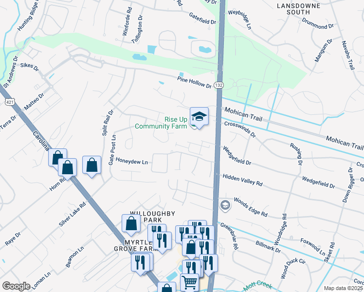 map of restaurants, bars, coffee shops, grocery stores, and more near Eleuthera Lane in Wilmington