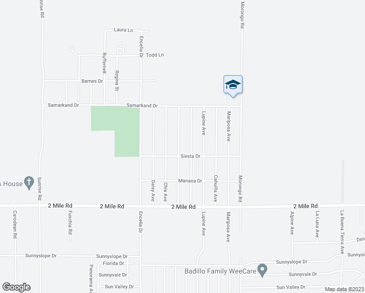map of restaurants, bars, coffee shops, grocery stores, and more near 5461 Baileya Avenue in Twentynine Palms