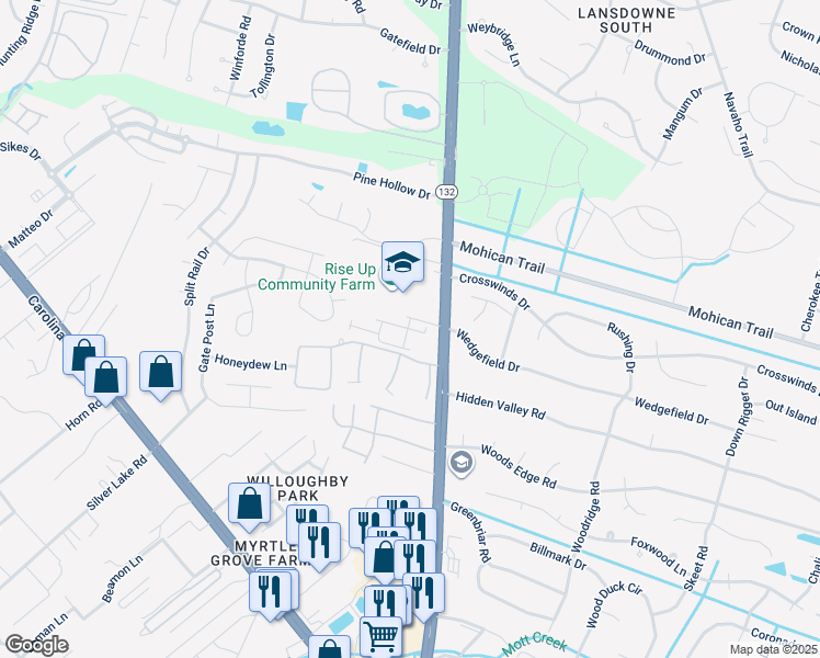 map of restaurants, bars, coffee shops, grocery stores, and more near 4509 Exuma Lane in Wilmington