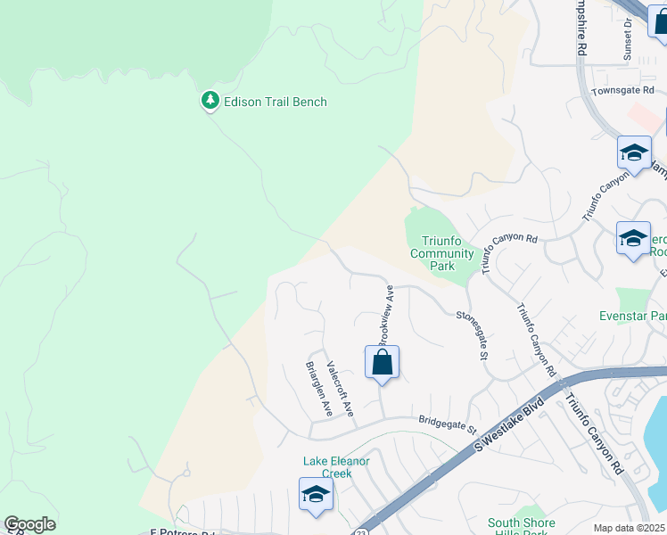 map of restaurants, bars, coffee shops, grocery stores, and more near 989 Brookview Avenue in Westlake Village