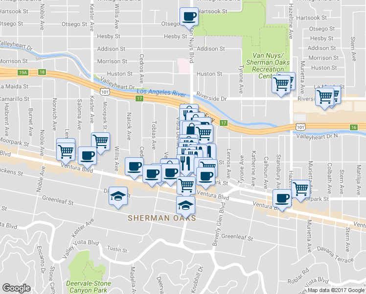 map of restaurants, bars, coffee shops, grocery stores, and more near in Los Angeles