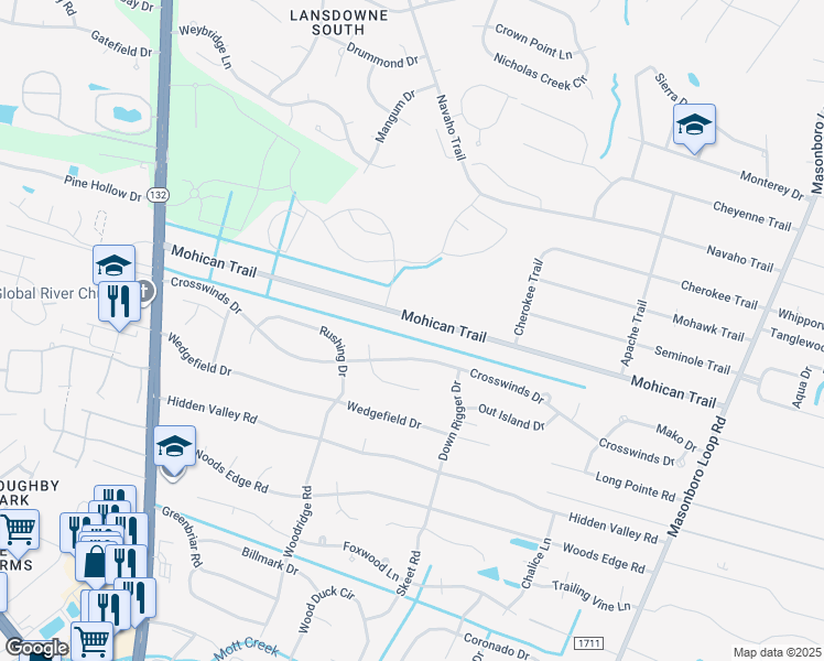 map of restaurants, bars, coffee shops, grocery stores, and more near 4924-4928 Crosswinds Drive in Wilmington