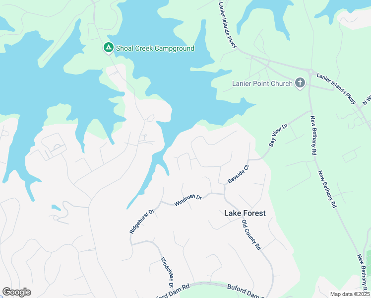 map of restaurants, bars, coffee shops, grocery stores, and more near 5775 Lakeshore Road in Buford