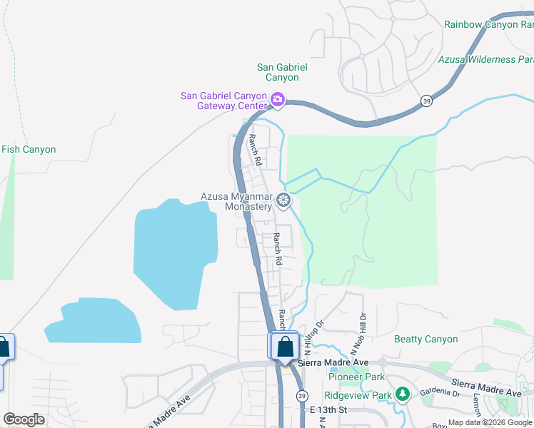 map of restaurants, bars, coffee shops, grocery stores, and more near 1760 Shady Oaks Court in Azusa