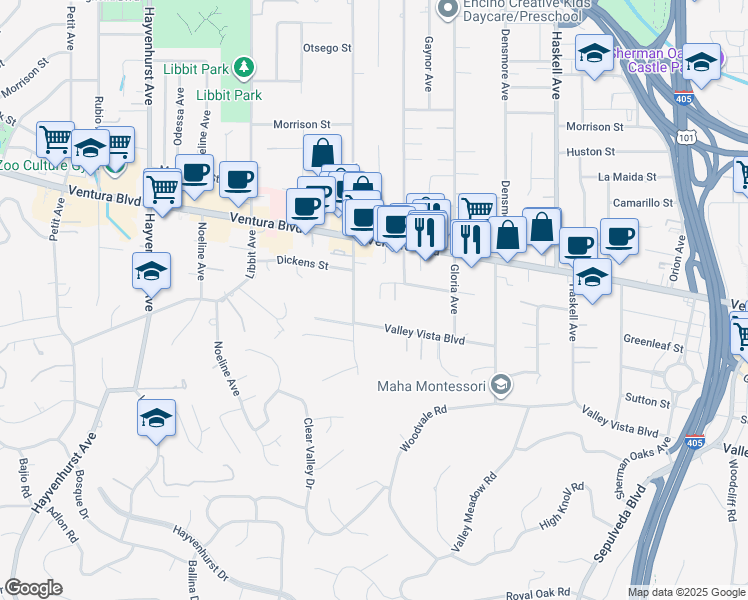 map of restaurants, bars, coffee shops, grocery stores, and more near 4533 Collett Avenue in Los Angeles