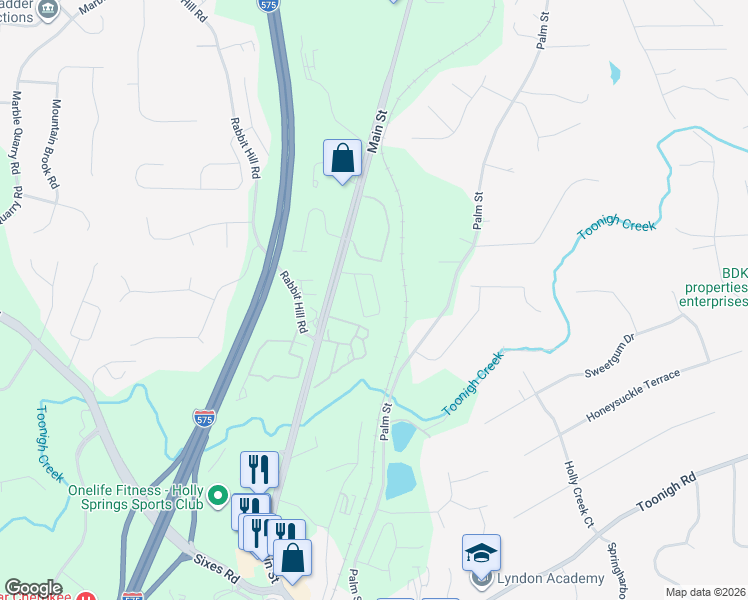 map of restaurants, bars, coffee shops, grocery stores, and more near 106 Holly Park Lane in Canton