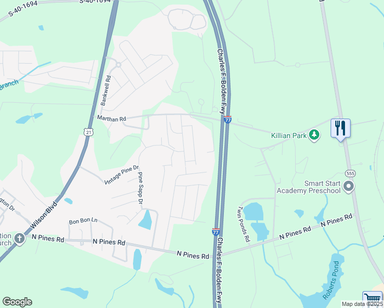 map of restaurants, bars, coffee shops, grocery stores, and more near 1089 Heart Pine Drive in Blythewood