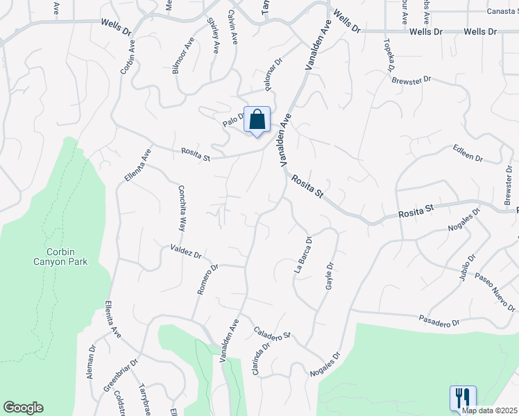 map of restaurants, bars, coffee shops, grocery stores, and more near 4607 Vanalden Avenue in Los Angeles