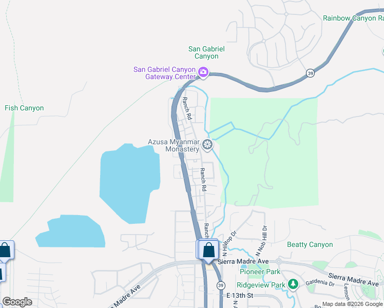 map of restaurants, bars, coffee shops, grocery stores, and more near 45 Crystal Canyon Drive in Azusa