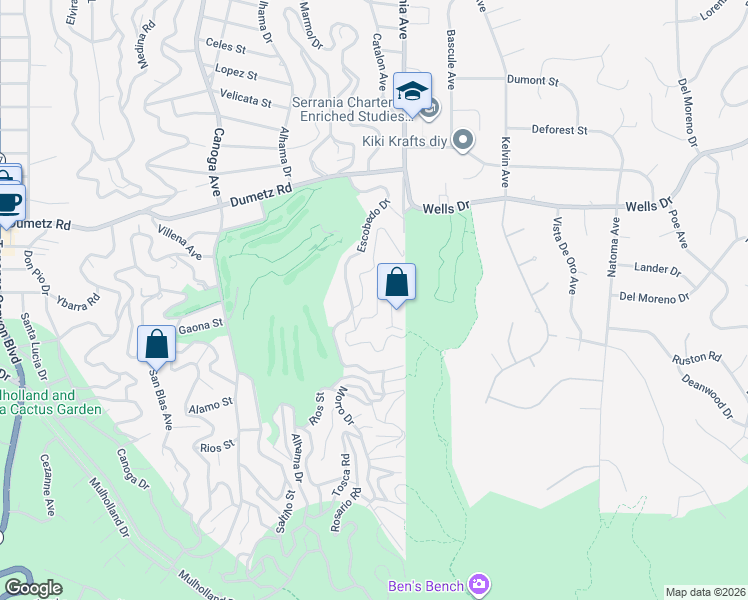map of restaurants, bars, coffee shops, grocery stores, and more near 4620 Bedel Street in Los Angeles