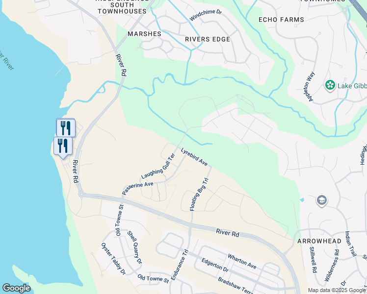 map of restaurants, bars, coffee shops, grocery stores, and more near 607 Lyrebird Avenue in Wilmington