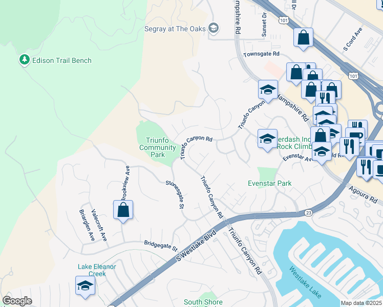 map of restaurants, bars, coffee shops, grocery stores, and more near 959 Sandpiper Circle in Westlake Village