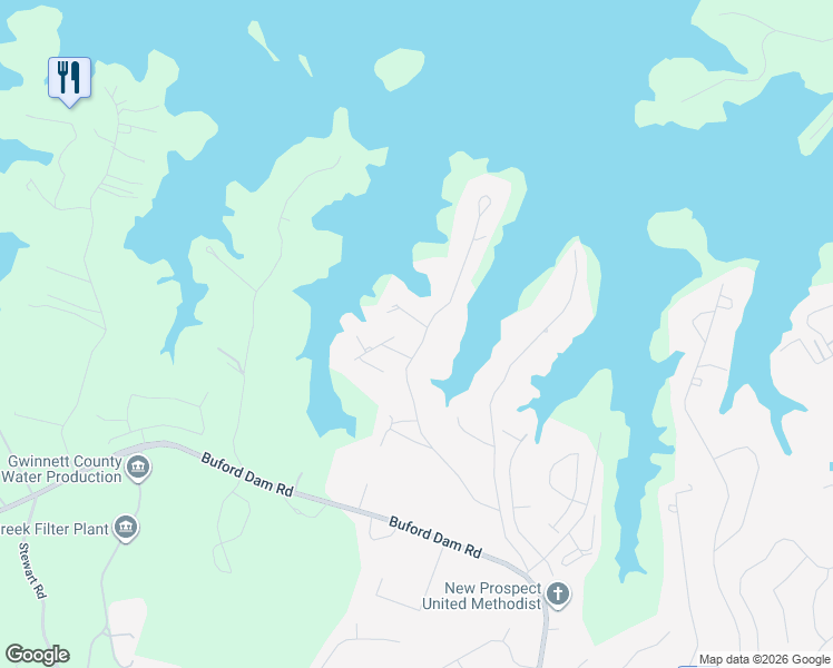 map of restaurants, bars, coffee shops, grocery stores, and more near 6265 Lakeview Drive in Buford