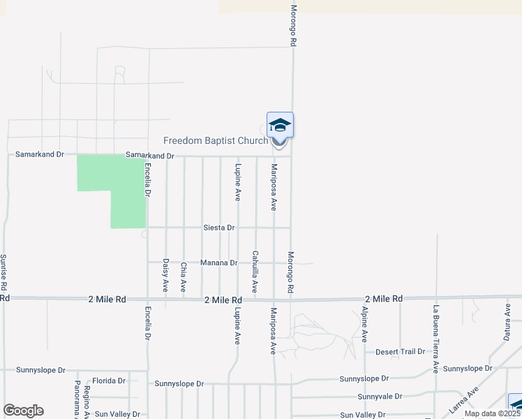 map of restaurants, bars, coffee shops, grocery stores, and more near 5494 Mariposa Avenue in Twentynine Palms