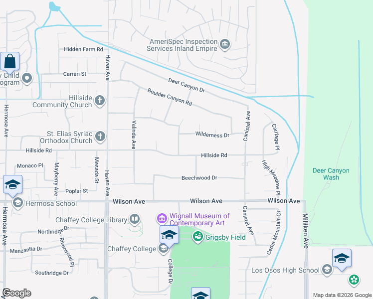 map of restaurants, bars, coffee shops, grocery stores, and more near 10818 Hillside Road in Rancho Cucamonga