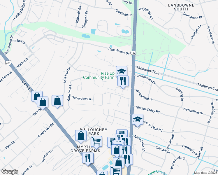 map of restaurants, bars, coffee shops, grocery stores, and more near 4305 Eleuthera Lane in Wilmington