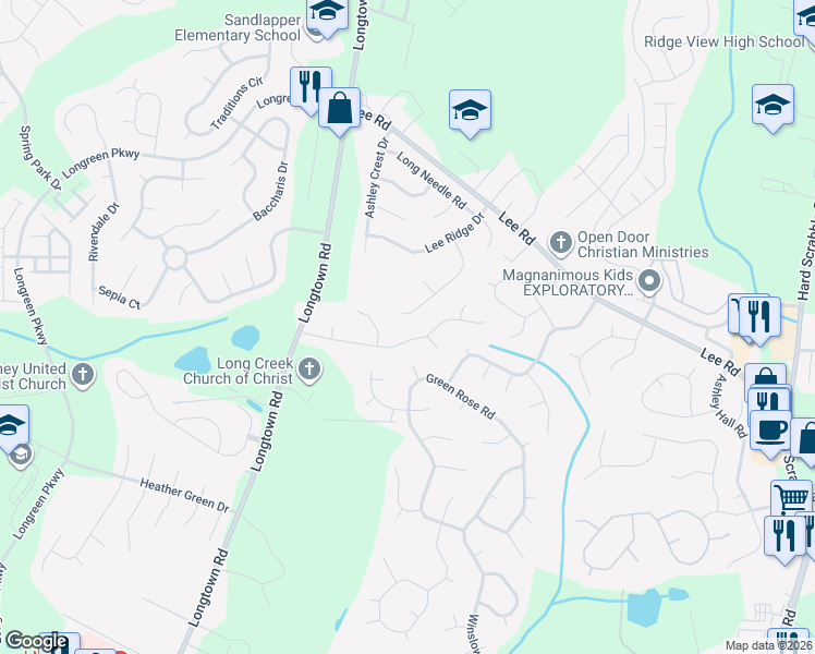 map of restaurants, bars, coffee shops, grocery stores, and more near 32 Lee Ridge Court in Columbia