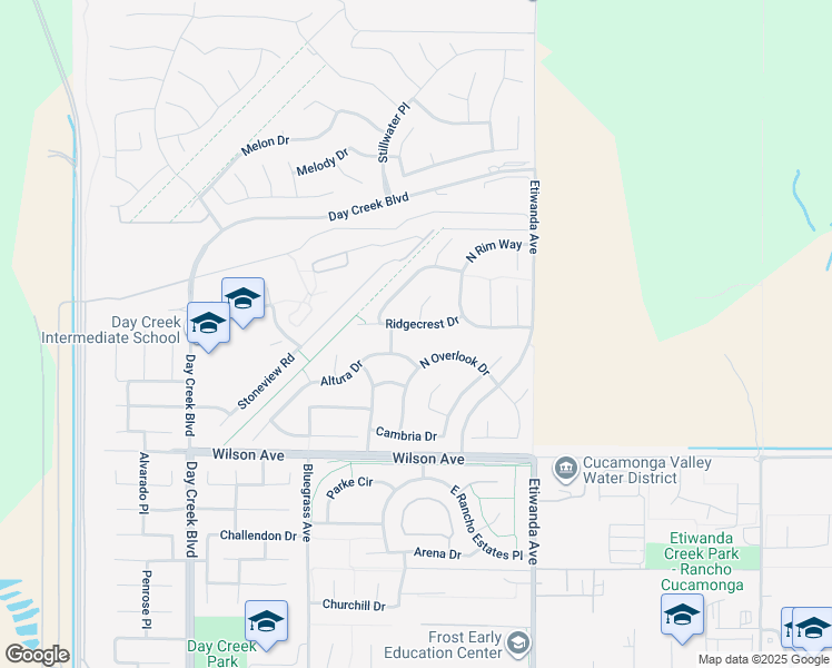 map of restaurants, bars, coffee shops, grocery stores, and more near 12693 Ridgecrest Drive in Rancho Cucamonga