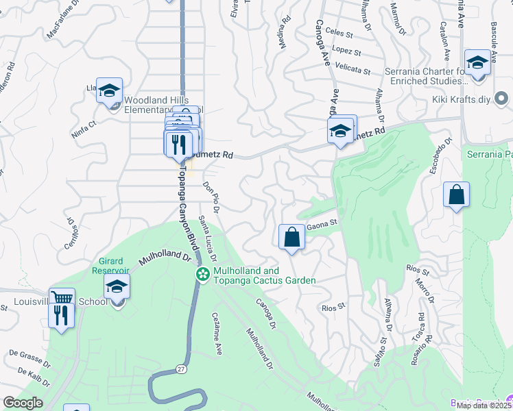 map of restaurants, bars, coffee shops, grocery stores, and more near 21806 Ybarra Road in Los Angeles