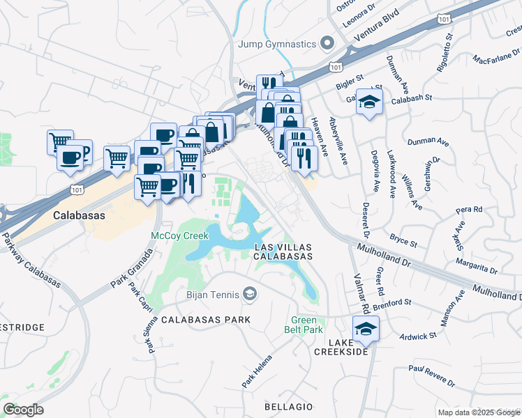 map of restaurants, bars, coffee shops, grocery stores, and more near 23310 Park Sorrento in Calabasas