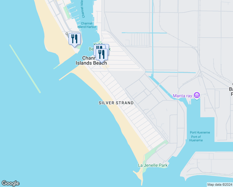 map of restaurants, bars, coffee shops, grocery stores, and more near 116 Tujunga Avenue in Oxnard
