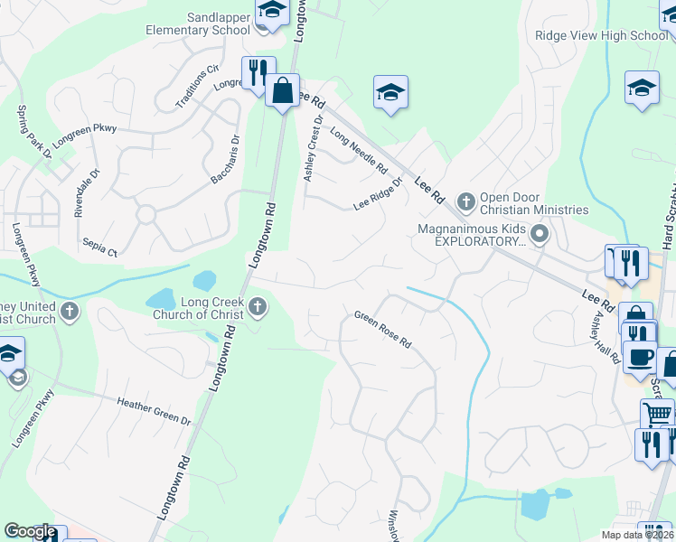 map of restaurants, bars, coffee shops, grocery stores, and more near 32 Lee Ridge Court in Columbia