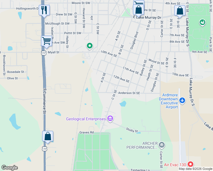 map of restaurants, bars, coffee shops, grocery stores, and more near 1220 A Street Southeast in Ardmore