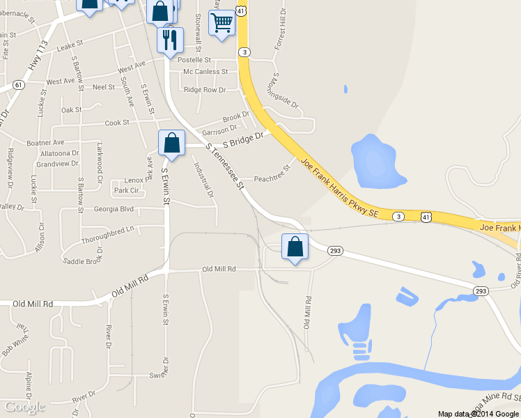 map of restaurants, bars, coffee shops, grocery stores, and more near 622 South Tennessee Street in Cartersville
