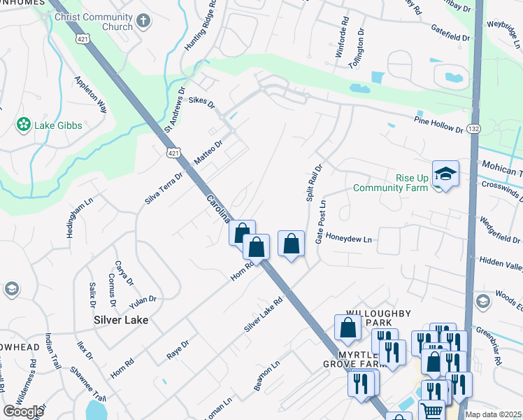 map of restaurants, bars, coffee shops, grocery stores, and more near 4230 Winding Branches Drive in Wilmington