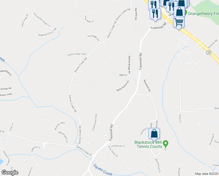 map of restaurants, bars, coffee shops, grocery stores, and more near 2535 Belle Patrice Drive in Cumming