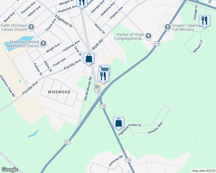map of restaurants, bars, coffee shops, grocery stores, and more near North Highway 25 in Greenwood