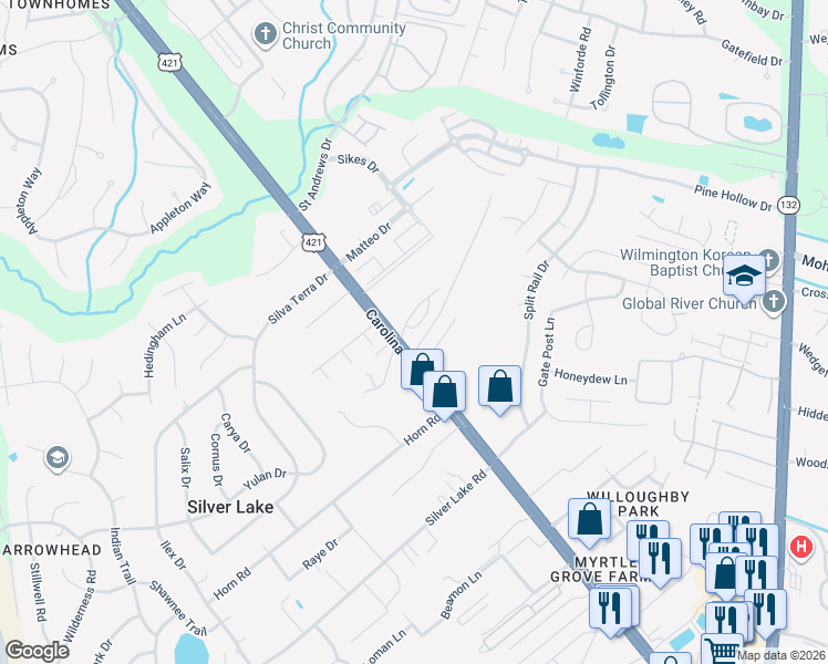 map of restaurants, bars, coffee shops, grocery stores, and more near 1015 Summer Woods Drive in Wilmington