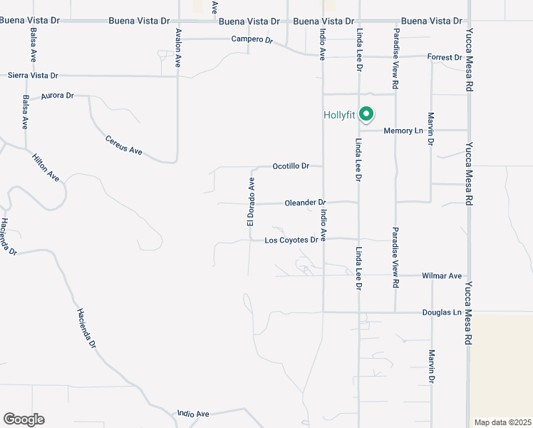 map of restaurants, bars, coffee shops, grocery stores, and more near 58741 Oleander Street in Yucca Valley