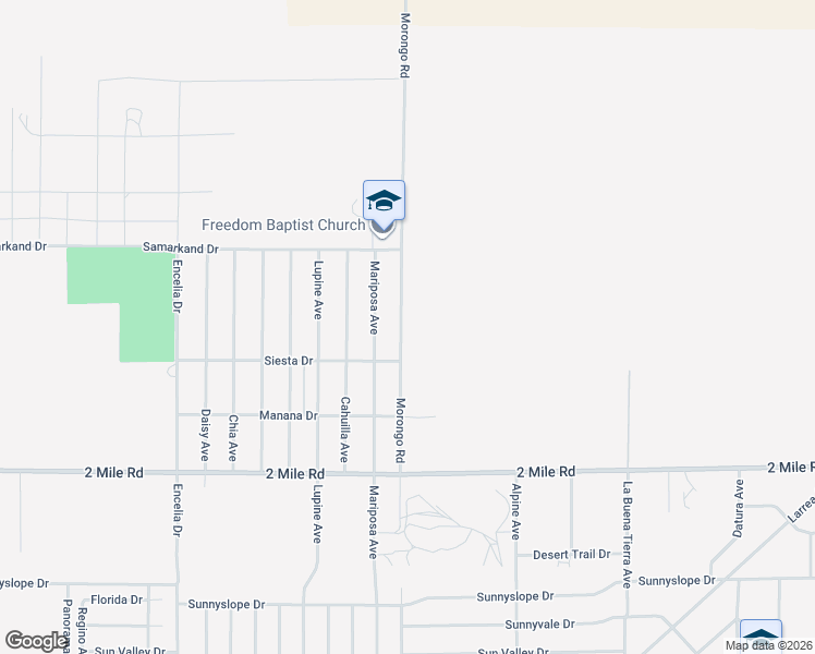 map of restaurants, bars, coffee shops, grocery stores, and more near 5412 Morongo Road in Twentynine Palms