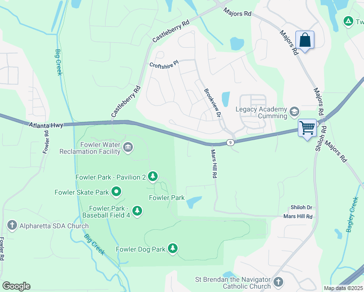 map of restaurants, bars, coffee shops, grocery stores, and more near 3775 Atlanta Highway in Cumming