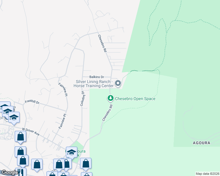 map of restaurants, bars, coffee shops, grocery stores, and more near Chesebro Road in Agoura Hills