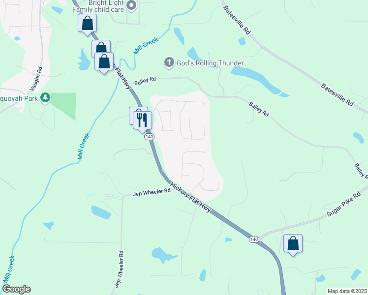 map of restaurants, bars, coffee shops, grocery stores, and more near 322 Park Creek Ridge in Woodstock
