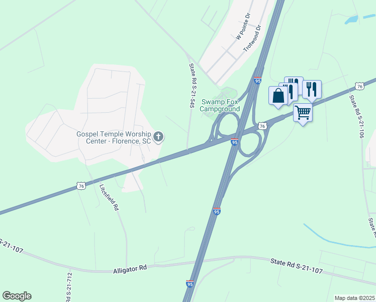 map of restaurants, bars, coffee shops, grocery stores, and more near 4021 U.S. 76 in Florence