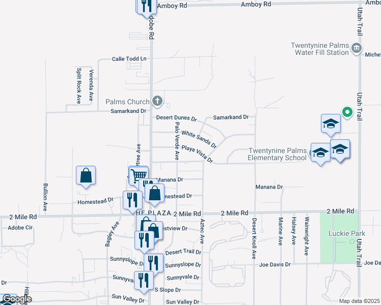 map of restaurants, bars, coffee shops, grocery stores, and more near 73866 Playa Vista Drive in Twentynine Palms
