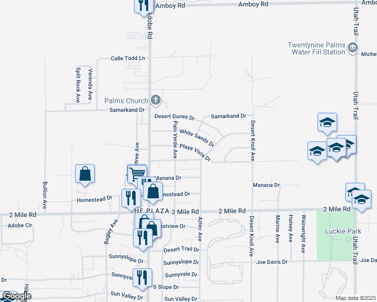 map of restaurants, bars, coffee shops, grocery stores, and more near 73853 Playa Vista Drive in Twentynine Palms