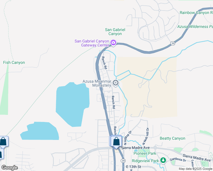 map of restaurants, bars, coffee shops, grocery stores, and more near 1801 Canyon View Drive in Azusa