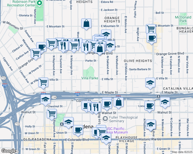 map of restaurants, bars, coffee shops, grocery stores, and more near 519 North Los Robles Avenue in Pasadena