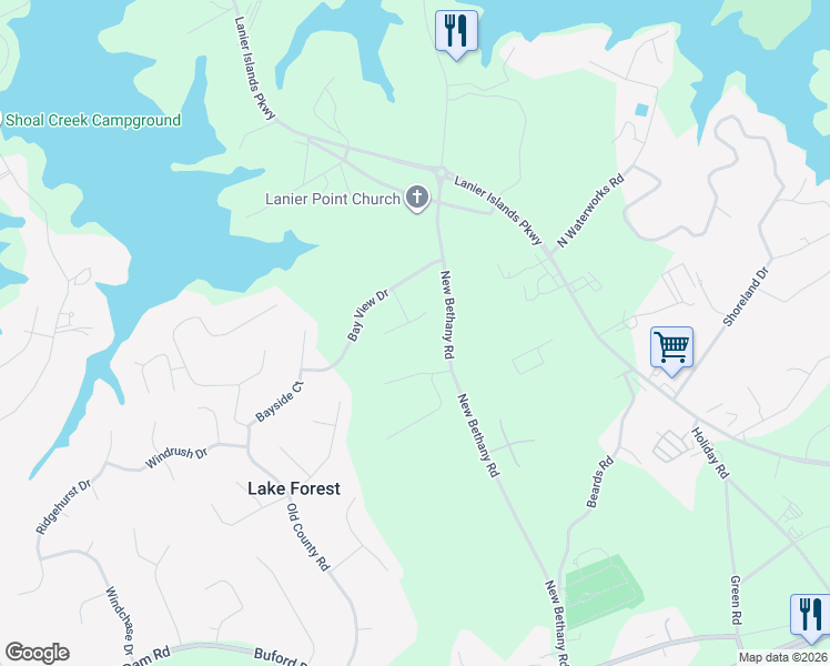 map of restaurants, bars, coffee shops, grocery stores, and more near 5926 Mount Water Trail in Buford