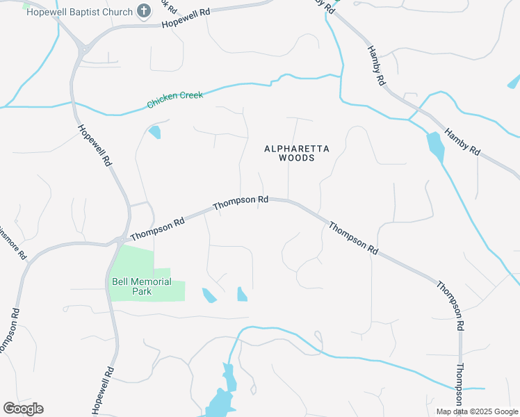 map of restaurants, bars, coffee shops, grocery stores, and more near 15585 South Thompson Road in Alpharetta