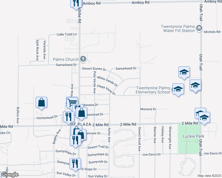 map of restaurants, bars, coffee shops, grocery stores, and more near 73904 Playa Vista Drive in Twentynine Palms