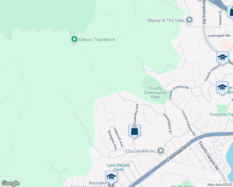 map of restaurants, bars, coffee shops, grocery stores, and more near 981 Brookview Avenue in Westlake Village